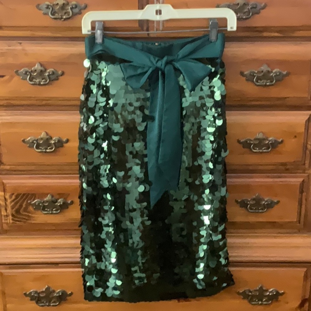 J Crew Sequin Pailette Skirt in Green size 0